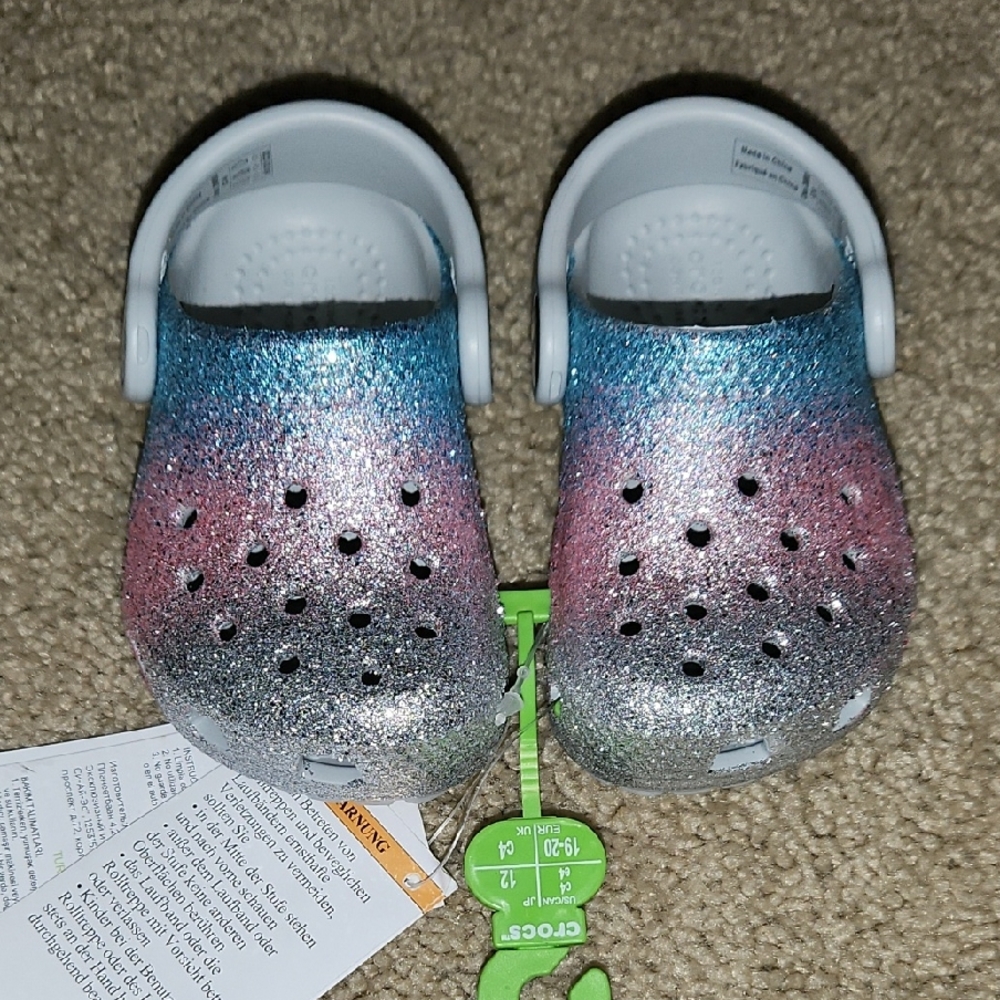CROCS Pink and Blue Sandals with Glitter Effect